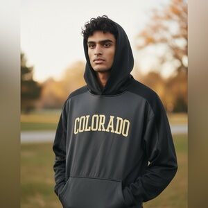 Colorado Men's Black Pullover Hoodie with Gold Lettering